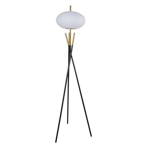 Enhance your living space with a floor lamp that exudes contemporary sophistication and artistic flair. Its elegant tripod base, crafted with sleek black and gold accents, creates a striking visual statement while providing a sturdy foundation. The center