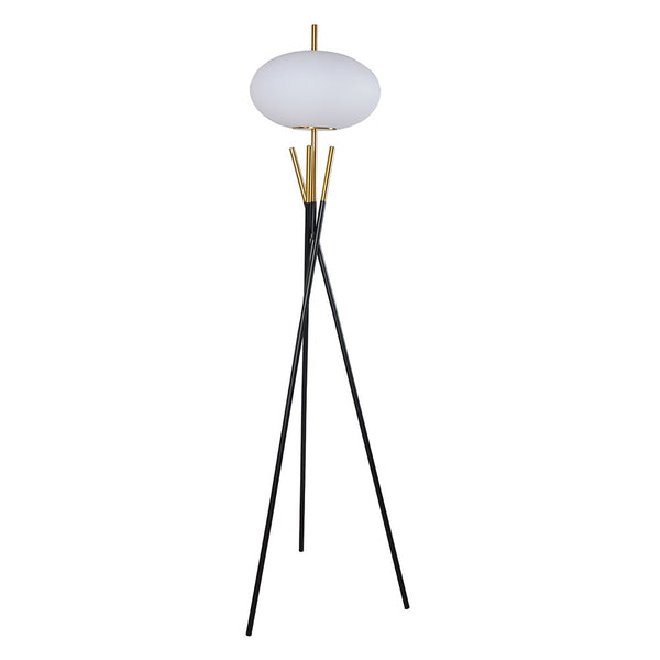 Enhance your living space with a floor lamp that exudes contemporary sophistication and artistic flair. Its elegant tripod base, crafted with sleek black and gold accents, creates a striking visual statement while providing a sturdy foundation. The center