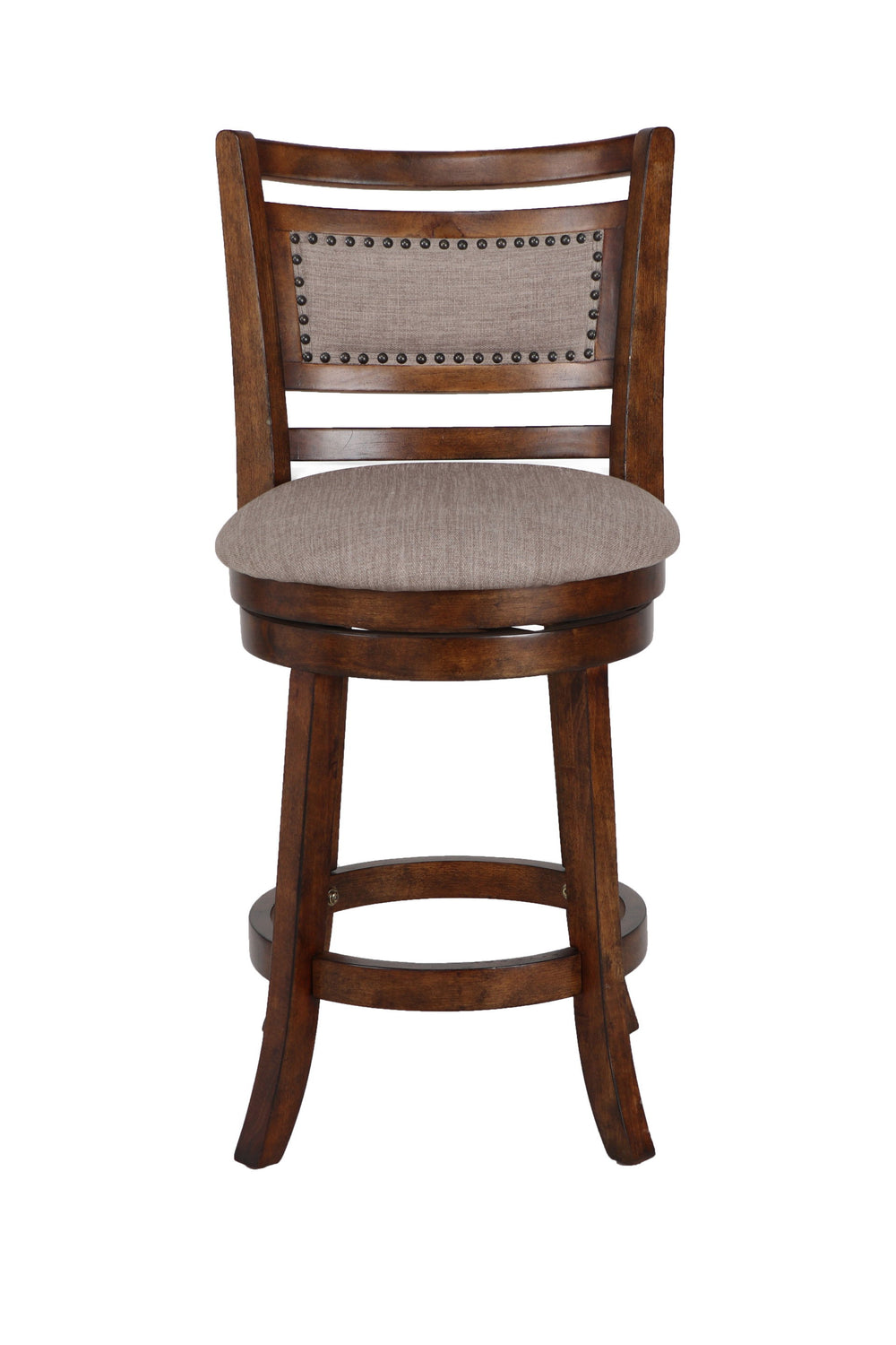 The New Classic Furniture Aberdeen Counter Height Swivel Bar Stool is crafted from quality Rubberwood solids and manufactured wood, ensuring long-lasting strength. The circular footrest adds stability and functionality to the stool legs, while the 360-deg