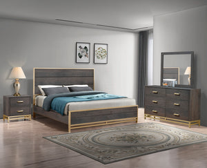 Step into a realm of contemporary sophistication with this bedroom collection. Flaunting a harmonious blend of rich, warm wood tones and bold, metallic accents, each piece exudes a luxe yet inviting appeal. The bed, with its sleek, linear design and strik