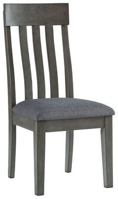 Cool and on-trend. This upholstered dining chair sports a two-tone gray look for a contemporary-yet-casual feel. The cushioned foam seat in a gray textural fabric pairs seamlessly with the antiqued gray finish, while the contoured comb-back design adds a 
