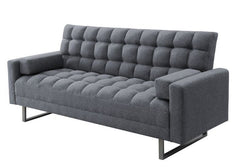 The fully upholstered sofa embodies a contemporary style infused with rich textures. It features tight seat and back cushions, with full foam seat construction for comfortable support. The adjustable frame can be laid flat to turn the sofa into a sleeping