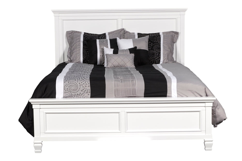 The Tamarack Wood Panel Bed in white is a true standout, showcasing durable construction with a blend of solid poplar, basswood veneers, and eco-friendly manufactured wood for unmatched strength and longevity. This bed-'-'s versatile transitional style ma