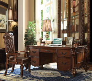 The Vendome executive desk classic style will blend masterfully in your home. Carefully constructed from selected wood and veneers in rich Cherry Finish. Highly decorative details, decorative scrolled legs and moldings are complemented by hand brush accen