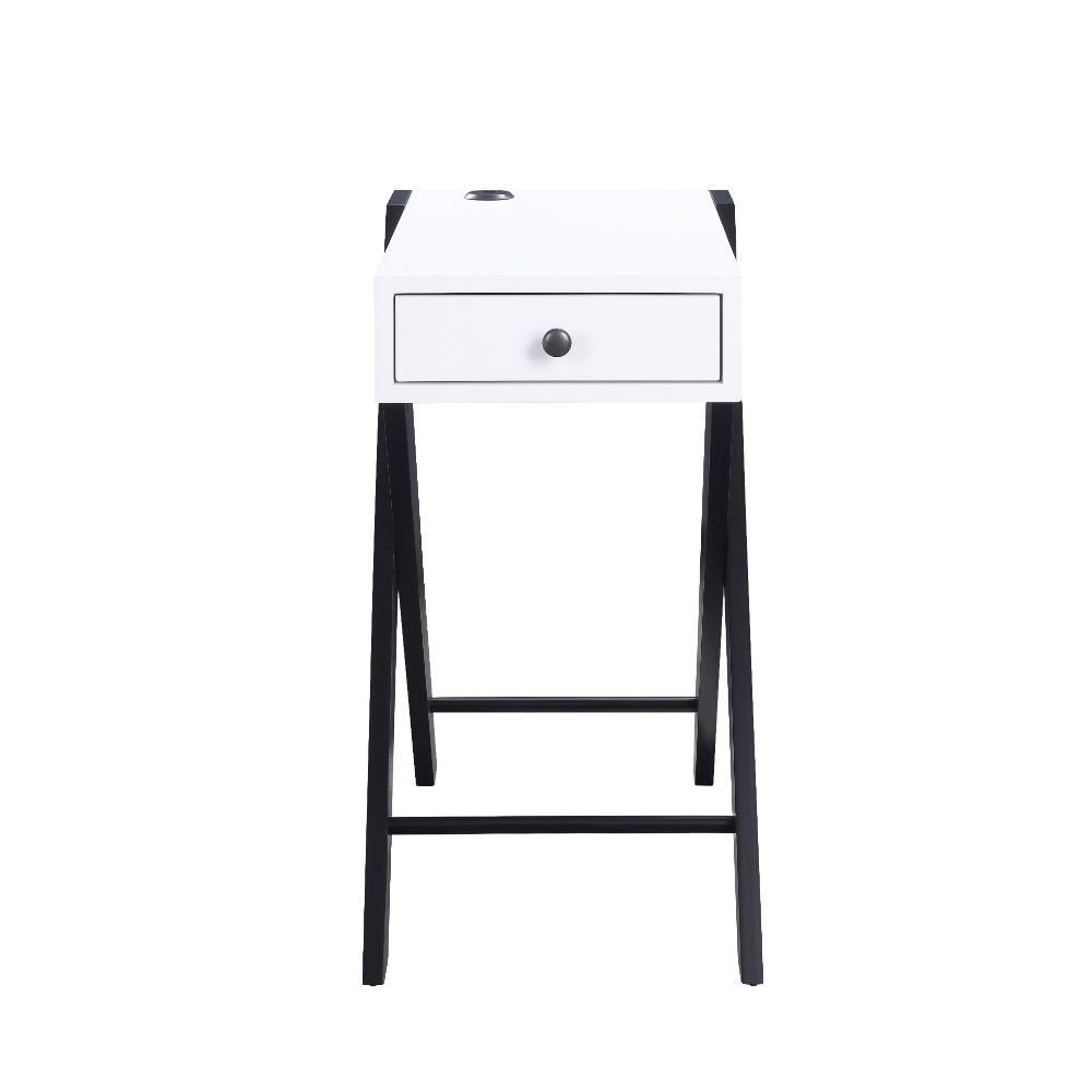 Lending a glint of glamour to your space with this Fierce side table. Available in burgundy and white finish, this piece features a wooden top with a USB power dock and X-shape side legs. While a pullout drawer offers plenty of storage for small accessori