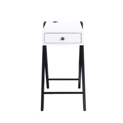 Lending a glint of glamour to your space with this Fierce side table. Available in burgundy and white finish, this piece features a wooden top with a USB power dock and X-shape side legs. While a pullout drawer offers plenty of storage for small accessori