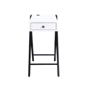 Lending a glint of glamour to your space with this Fierce side table. Available in burgundy and white finish, this piece features a wooden top with a USB power dock and X-shape side legs. While a pullout drawer offers plenty of storage for small accessori