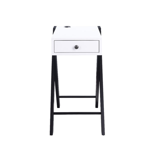 Lending a glint of glamour to your space with this Fierce side table. Available in burgundy and white finish, this piece features a wooden top with a USB power dock and X-shape side legs. While a pullout drawer offers plenty of storage for small accessori