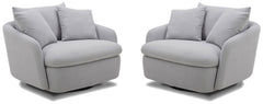 Dreamy comfort awaits with the Boomer oversized swivel chair. Comfy and cozy, its generous proportions are ideal for snuggling and nestling deep for relaxation. Its rounded silhouette has low arms and is complemented by a back pillow and two comfort pillo