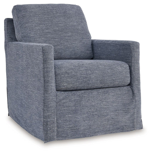 This swivel glider accent chair makes everyday lounging refreshingly low-maintenance. Handle spills with ease thanks to washable performance fabric. This chair delivers form and function all in one, keeping messes manageable so you donâ€™t have to.<br><br