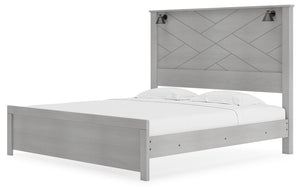 Cottonburg - Light Gray / White - King Panel Bed with Sconce Lights