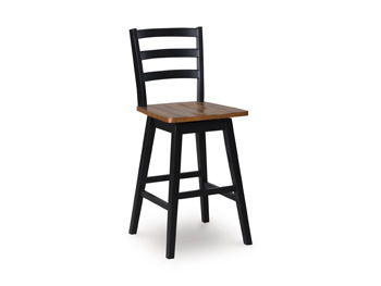 This bar height swivel bar stool dresses up your favorite farmhouse motifs with modern flair. A contoured butcher block style seat keeps you comfortable and provides a ruggedly chic contrast to the sleek black frame.<br/><br/><b>Product Features</b><ul><l