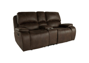 Indulge in comfort and style with the Brookings Dual Recliner Console Loveseat in rustic brown. Upholstered in a leather-look polyester/pu fabric, this loveseat offers the luxurious appearance of real leather without the premium price. Tailored to perfect