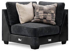 This wedge is made with polyester upholstery. Pairs with other items in the series to make a sectional.<br><br><b>Additional Dimensions</b><br><ul><li>24-" Toss Pillow: 0-"</li><li>Leg height: 3-"</li><li>Minimum width of doorway for delivery: 32-"</li><l