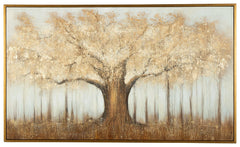Autumnal beauty, reimagined. Transporting you to a crisp forest treescape, this wall art immerses you in warm brown, cream and gold hues. A grand tree sprawls across the canvas, recalling the timeless grace of nature.<br/><br/><b>Product Features</b><ul><