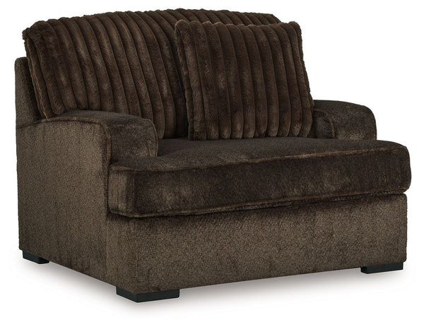 If youâ€™re looking for a blend of extraordinary comfort and contemporary style, the extra-roomy Aylesworth oversized chair stacks up beautifully. Itâ€™s a modern yet ultra-soft look pairing plush textured and on-trend corduroy cushions that feel as great