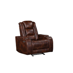 The Chester Power Glider Recliner with adjustable headrests in brown offers a blend of modern style, superior comfort, and practical features. Built with hardwood and plywood interior frames and sturdy motion mechanisms, this recliner is designed for dura