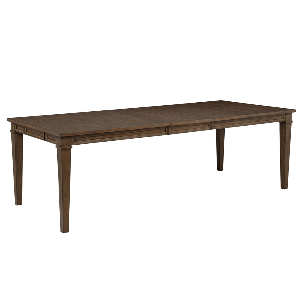 The Mariana Rectangle Dining Table in Vintage Mocha is expertly crafted from solid Rubberwood, premium manufactured woods, and authentic Acacia wood veneers, ensuring both durability and timeless beauty. Its meticulous multi-step finish in a vintage Mocha