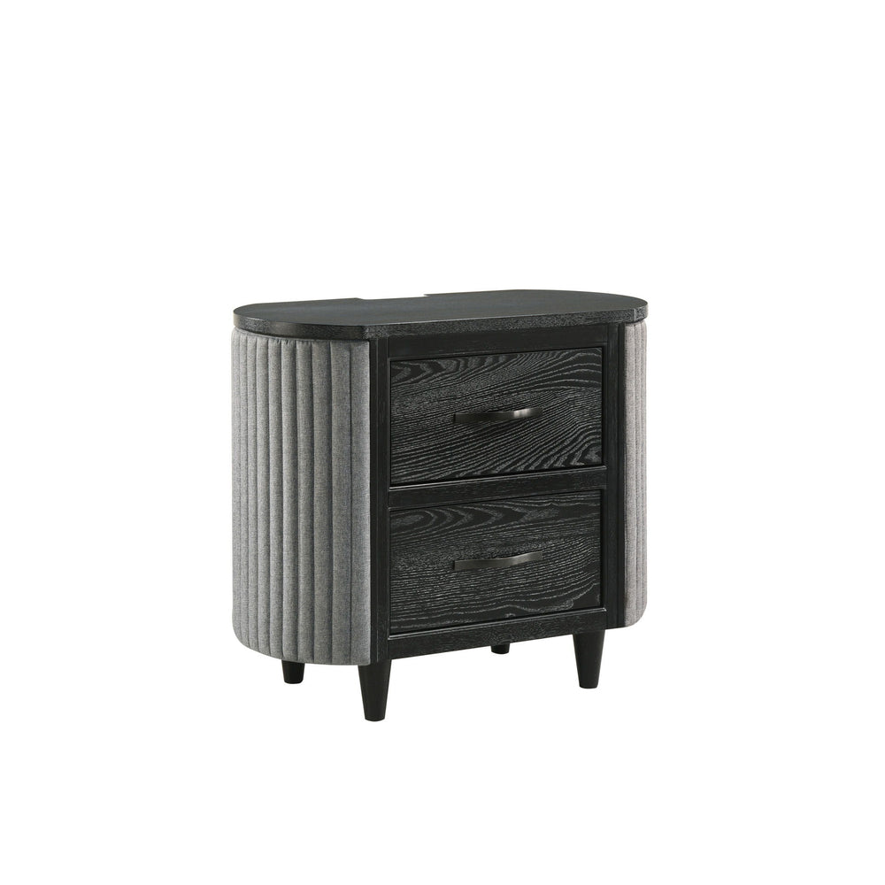 The Skyline 2-Drawer Nightstand in Onyx blends bold style and function. Built from solid Rubberwood, engineered woods, and Ash Wood veneers, itâ€™s sleek and durable. The Onyx Black finish with gray glazing enhances the wood grain for a luxe look. Curved 