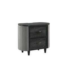 The Skyline 2-Drawer Nightstand in Onyx blends bold style and function. Built from solid Rubberwood, engineered woods, and Ash Wood veneers, itâ€™s sleek and durable. The Onyx Black finish with gray glazing enhances the wood grain for a luxe look. Curved 