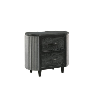 The Skyline 2-Drawer Nightstand in Onyx blends bold style and function. Built from solid Rubberwood, engineered woods, and Ash Wood veneers, itâ€™s sleek and durable. The Onyx Black finish with gray glazing enhances the wood grain for a luxe look. Curved 