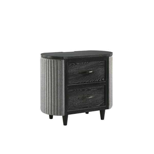 The Skyline 2-Drawer Nightstand in Onyx blends bold style and function. Built from solid Rubberwood, engineered woods, and Ash Wood veneers, itâ€™s sleek and durable. The Onyx Black finish with gray glazing enhances the wood grain for a luxe look. Curved 