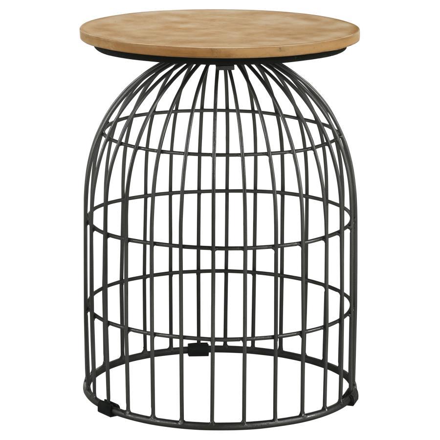 Bring a touch of whimsical charm to your space with this unique accent table, featuring a birdcage-inspired metal base and a natural beige marble top. The open wireframe design creates an airy, industrial feel, while the smooth round marble surface provid