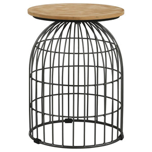 Bring a touch of whimsical charm to your space with this unique accent table, featuring a birdcage-inspired metal base and a natural beige marble top. The open wireframe design creates an airy, industrial feel, while the smooth round marble surface provid