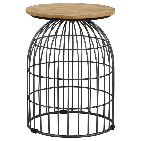 Bring a touch of whimsical charm to your space with this unique accent table, featuring a birdcage-inspired metal base and a natural beige marble top. The open wireframe design creates an airy, industrial feel, while the smooth round marble surface provid