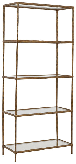 Classic in design with a dash of textural appeal, this bookcase provides endless possibilities for displaying your decor. Five shelves offer the perfect perch for potted plants, books or your favorite framed artwork. The frame-'s antiqued brass-tone finis