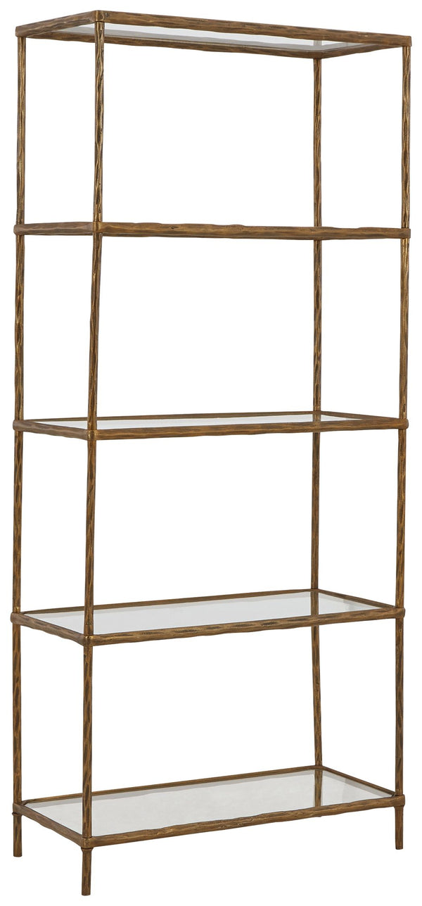 Classic in design with a dash of textural appeal, this bookcase provides endless possibilities for displaying your decor. Five shelves offer the perfect perch for potted plants, books or your favorite framed artwork. The frame-'s antiqued brass-tone finis