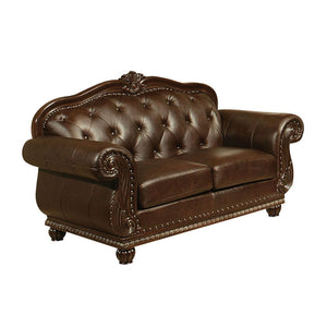  expertly crafted with rich espresso top grain leather match upholstery. Includes classic features button tufted back