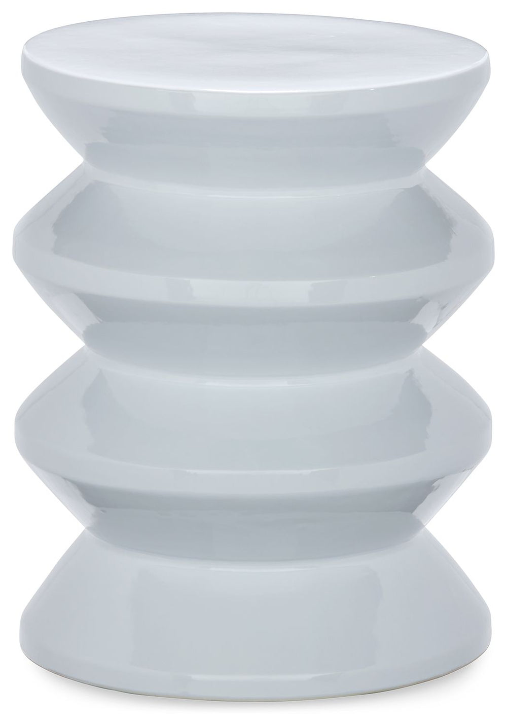 Become enamored by the bold curves of this accent stool. A white glaze gleams against the dynamically designed ceramic piece, supporting house plants, decor or your beverage of choice in simply stunning style. This versatile piece is indoor-outdoor safe.<
