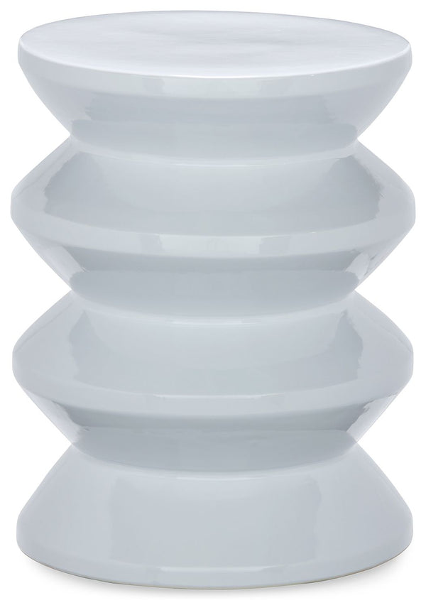 Become enamored by the bold curves of this accent stool. A white glaze gleams against the dynamically designed ceramic piece, supporting house plants, decor or your beverage of choice in simply stunning style. This versatile piece is indoor-outdoor safe.<