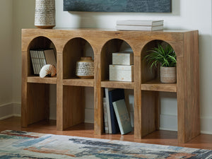  this console sofa table is a striking statement piece for lovers of casual design. Talk about style with purposeâ€”crafted of mango wood in a natural brown finish