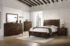 The 6 Piece Western King Blue Ridge Collection by New Classic Furniture offers a harmonious blend of sustainability and timeless design. Crafted from reclaimed solid wood, sourced from various origins, this set embraces eco-friendly construction, contribu