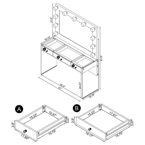 Umbridge - 3-Drawer Vanity Set With Lighting - Chrome And White