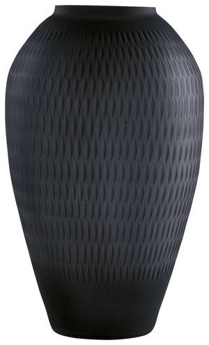 Let your eyes trace the alluring pattern running along this cut-glass vase. Its cylindrical silhouette is topped in contemporary splendor with a slate finish. Youâ€™ll surely enjoy the understated style and ever-present interest it brings to your decor.<b