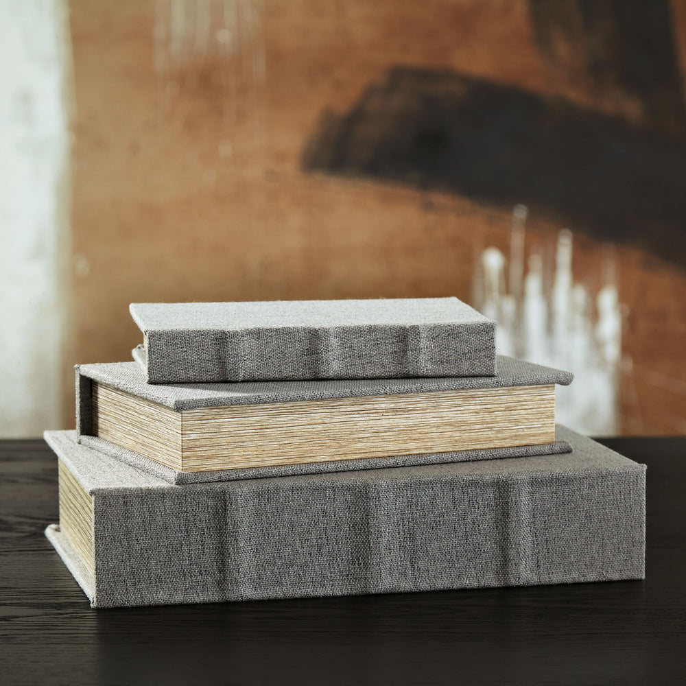 This set of three keepsake boxes makes storage so quietly understated. The gray cover is complemented inside with a black velvet lining. The perfect place for your dearest keepsakes, this set adds a touch of casual elegance to your decor.<br><br><b>Additi