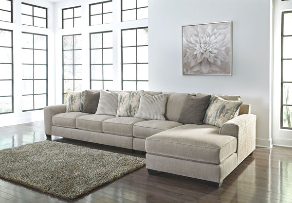 Plush and posh, this large sectional delights with deep comfort. Itâ€™s casually styled with big, roomy seats and modern textured chenille upholstery. Youâ€™ll find comfort in its soft back and reversible seat cushions. Guests are sure to fight over who w