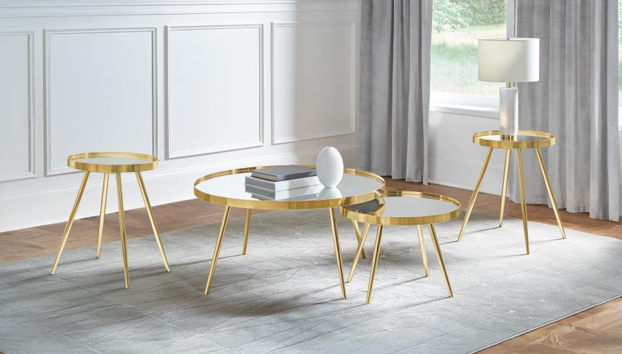 Kaelyn - 4 Piece Round Coffee And End Table Set - Gold