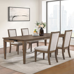 The Mariana 5-Piece Wood Dining Room Set in Vintage Mocha is the perfect combination of timeless charm, durability, and functionality. Expertly crafted from solid Rubberwood, premium manufactured woods, and authentic Acacia wood veneers, the set is built 