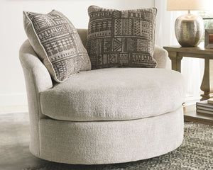  this swivel accent chair puts the contemporary in your contemporary home. Its 360-degree swivel gives you an around-the-room view to complement your comfort. And the chunky chenille fabric satisfies your need for a pie