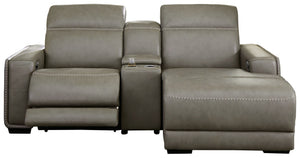 Truly putting high design into recline, this power reclining sectional with chaise proves that just because youâ€™re a recliner doesnâ€™t mean you have to look like one. Deceptively beautiful, its ultra clean-lined aesthetic is as cool and contemporary as