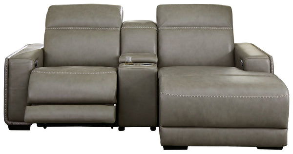 Truly putting high design into recline, this power reclining sectional with chaise proves that just because youâ€™re a recliner doesnâ€™t mean you have to look like one. Deceptively beautiful, its ultra clean-lined aesthetic is as cool and contemporary as