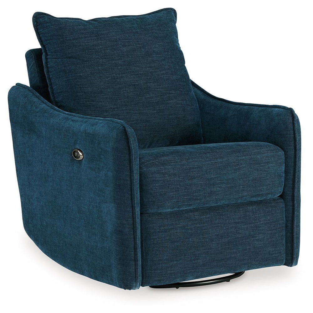 Elegance meets comfort. This swivel power recliner seamlessly blends style and practicality. Its sleek design, adorned with luxurious velvet upholstery, invites you to unwind. Whether catching up on your favorite show or chatting with guests, this chair i