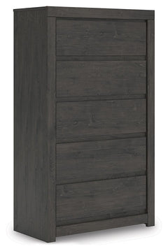 Find serene simplicity in the clean lines and dark neutral tones of this chest of drawers. Itâ€™s a sincere approach to modern elegance, giving you high style at a great value. A sleek hardware-less design creates a fuss-free look. Short on storage? This 