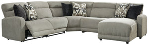 Delightfully modern. Exceptionally comfortable. When it comes to modular furniture with easy-elegant appeal, itâ€™s hard to beat this power reclining sectional. Wrapped in a decadently plush stone-tone fabric for neutral versatility, this chic sectional i