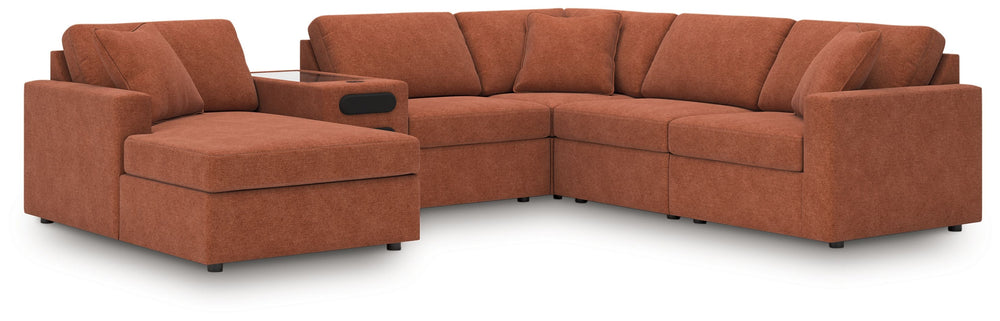 Looking cool and contemporary is great. But when it comes down to it, youâ€™re all about low-maintenance lounging. With the performance fabric on this sectional with audio system, cleaning spills is a breeze. Its customizable modular design caters to your