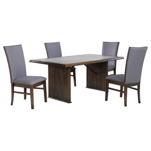  featuring a 72-inch reeded dining table and complementing upholstered side chairs. The table-'s ceramic top combines elegance and durability